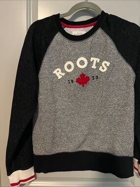 Roots Grey & Black Raglan Sweatshirt with Red Maple Emblem